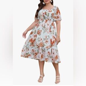 Floral Midi Dress with Short Sleeves NWT Size 16